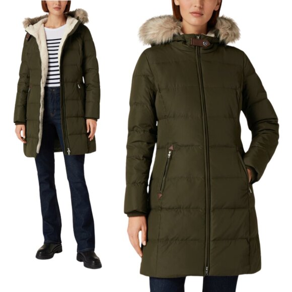 NWT Ralph Lauren women's Faux-Fur-Trim Hooded Down Puffer Coat - Olive Size PL - Picture 1 of 14